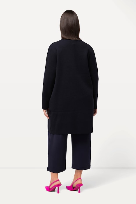 Long-Strickjacke, Doubleface-Strick, Klappkragen