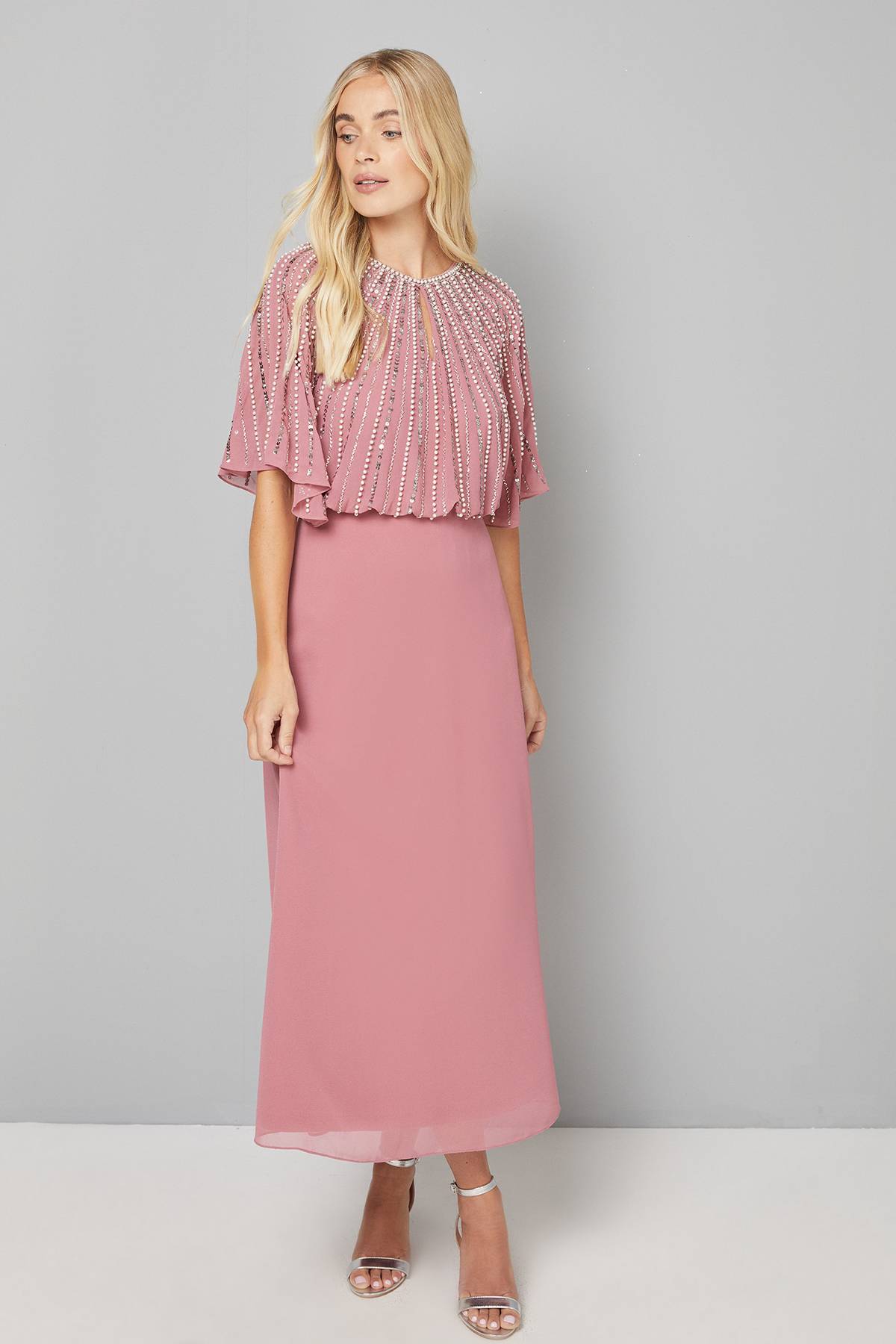 Wallis Robe Mi-Longue Ornée de Broderies Linéaires Petite Taille
