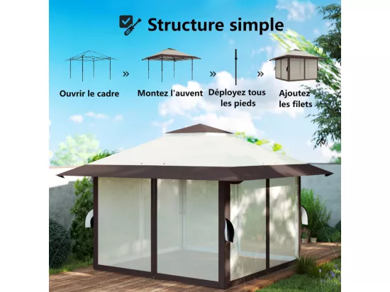 Tonnelle pop-up en tissu UPF50 + Oxford 4x4m 16 m² avec sacs de sable, 4 rideaux, sac de transport - hauteur réglable - Beige