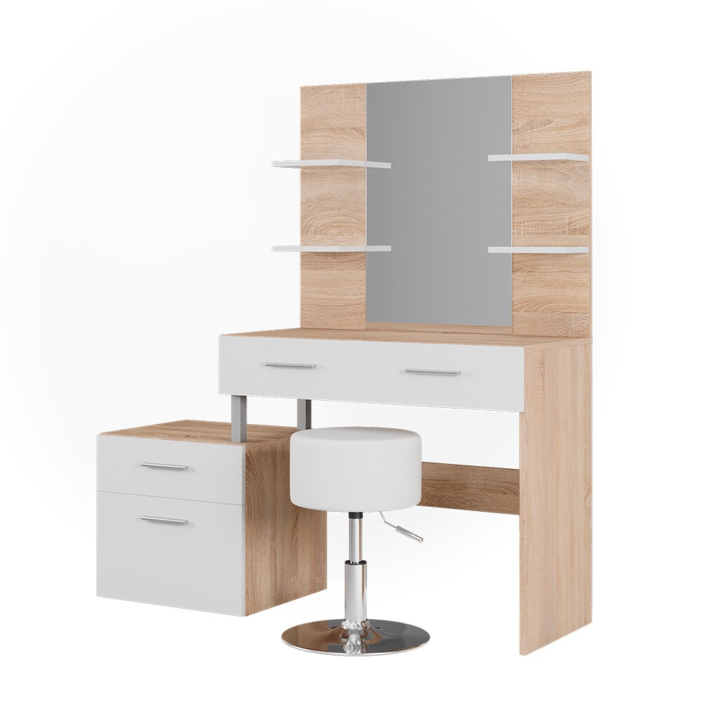Vicco Schminktisch Frisiertisch Frisierkommode Maria Weiß Sonoma Spiegel Hocker 132x145 cm modern Ablage