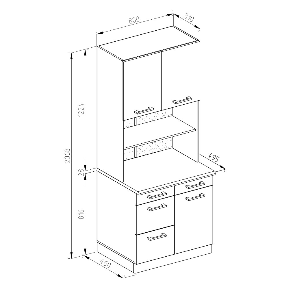 Vicco Buffetküche Küchenzeile Küchenblock R-Line Weiß Hochglanz modern 80 cm Arbeitsplatte Küchenschränke Küchenmöbel