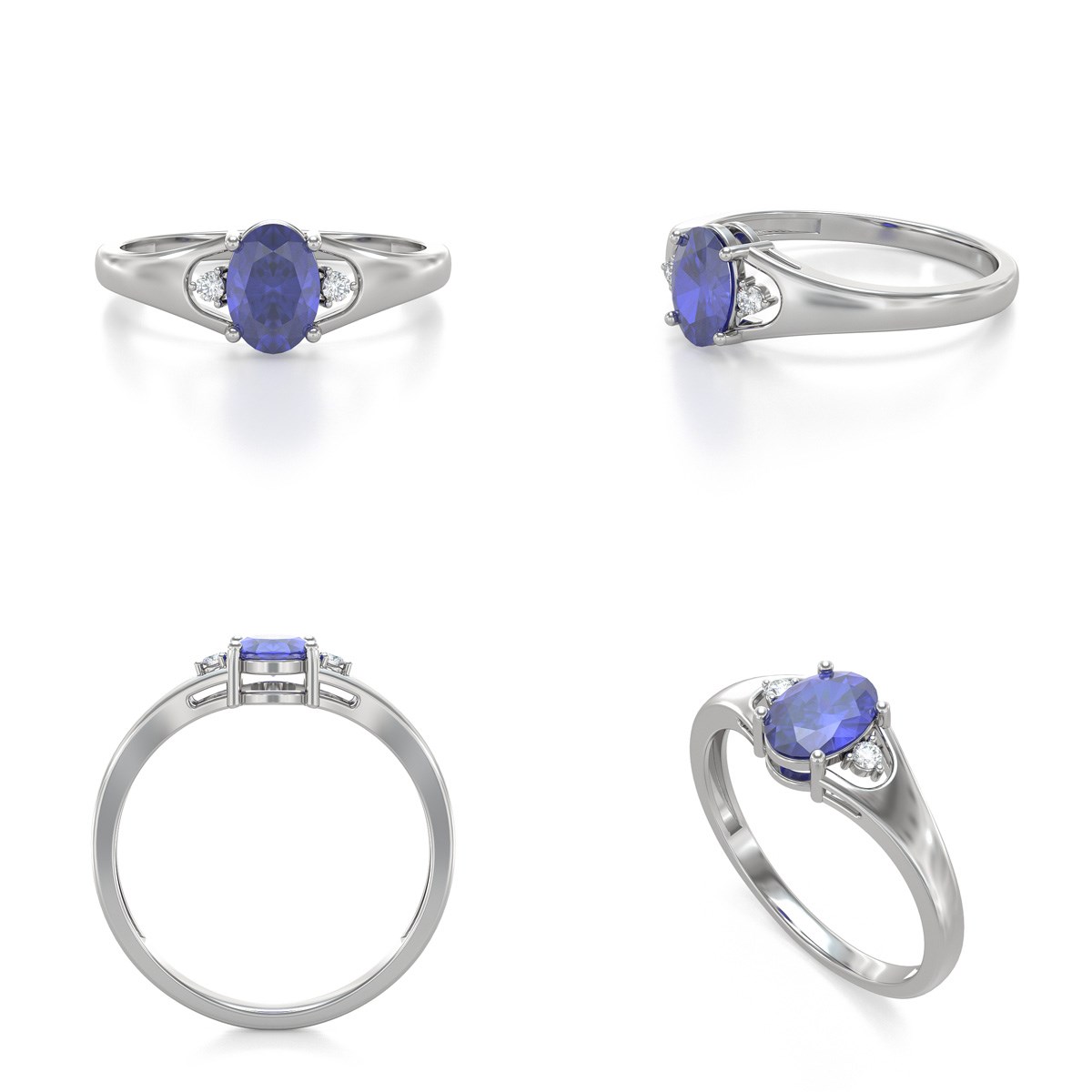 Bague ADEN Or 585 Blanc Tanzanite et diamants 1.382grs