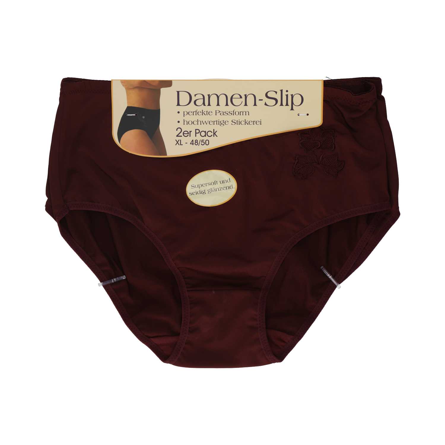 Damen Slip Microfaser mit Stickerei Gr. 40/42–52/54 unifarben 2er 4fach