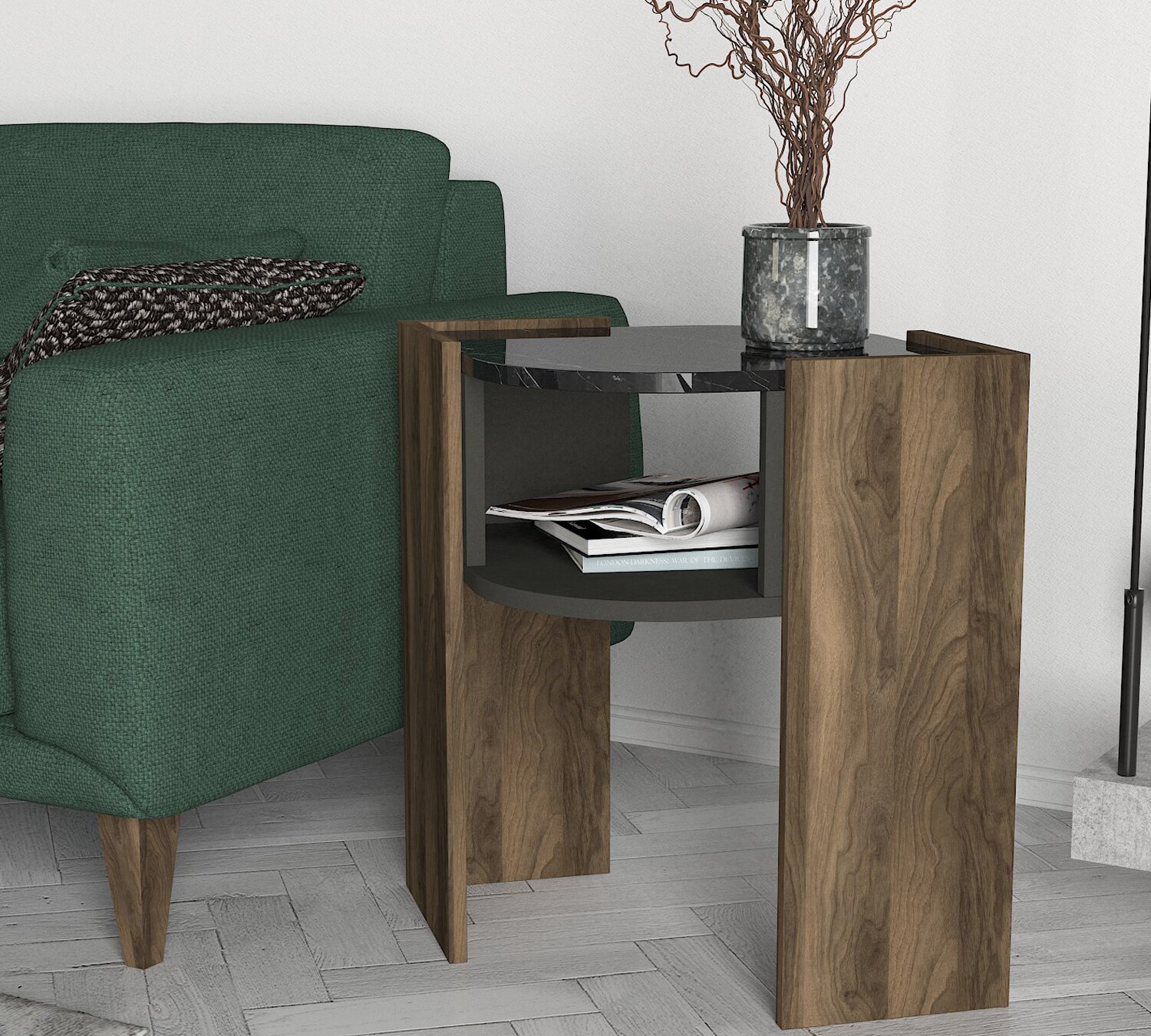 Beistelltisch Marbel Walnuss Marmor Optik