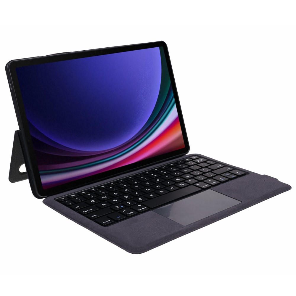 Samsung Galaxy Tab S10 FE / Tab S9 FE / Tab S9 Leder Tasche mit Bluetooth Tastatur   Touch Pad und S Pen Halter (QWERTY) - Schwarz