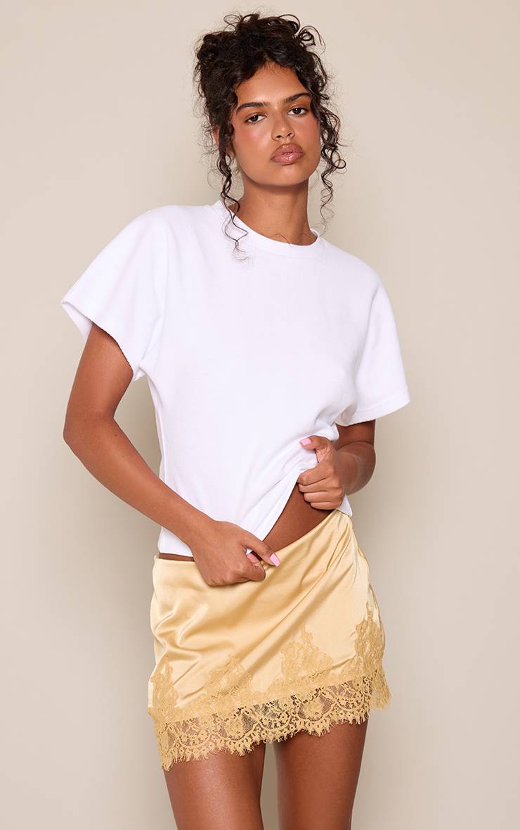Blanc T-shirt Côtelé Épais À Taille Froncée