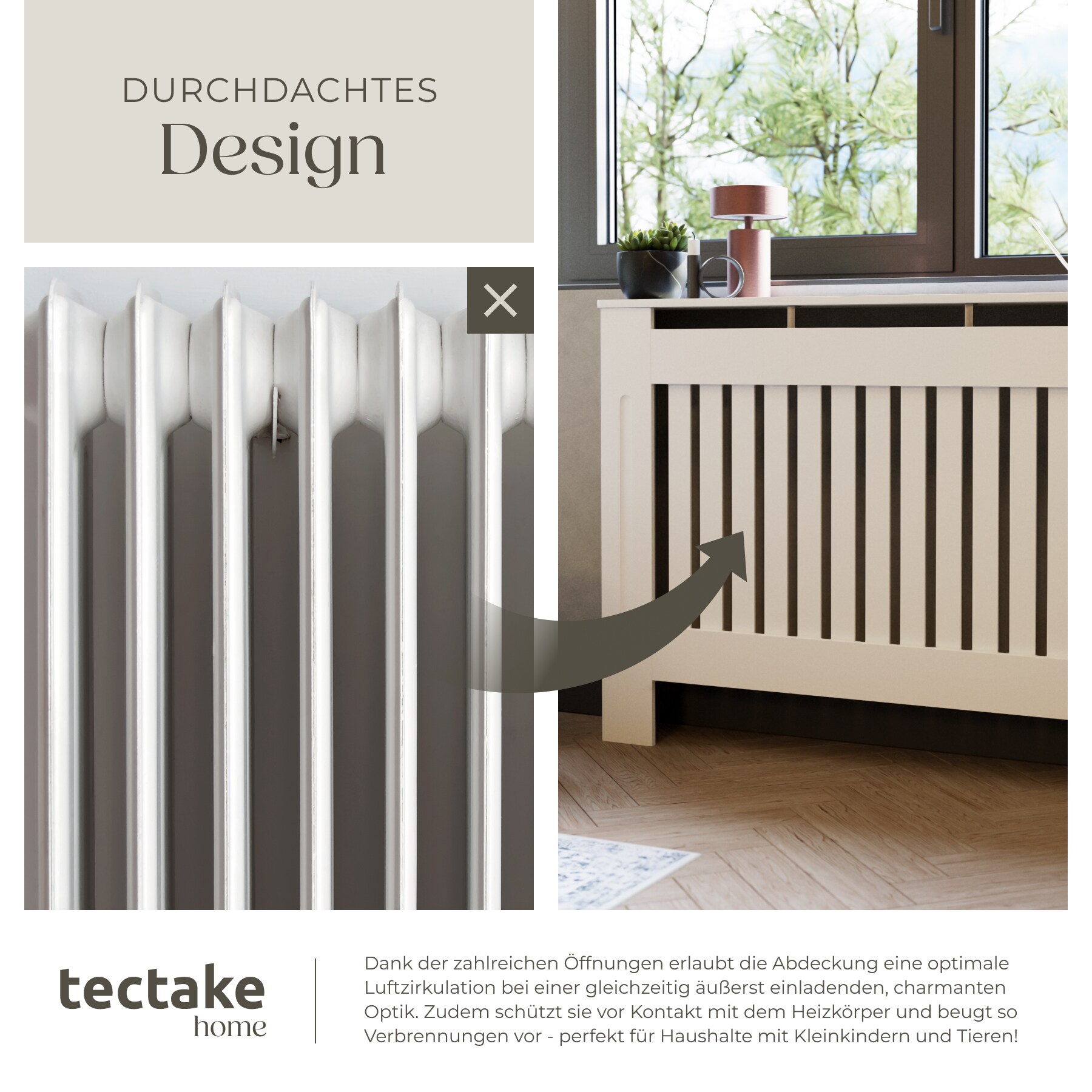 tectake® Heizkörperabdeckung, verschiedene Größen, robuste MDF-Platte, optimale Luftzirkulation