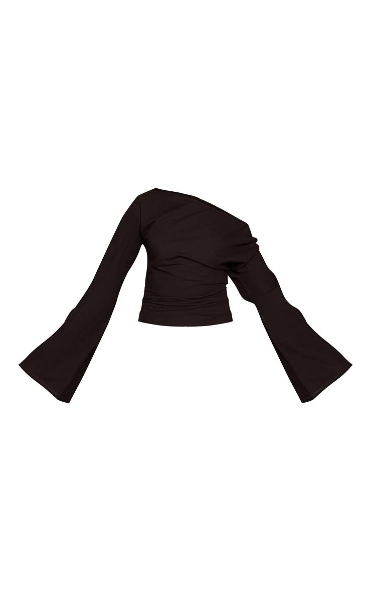 Noir Haut À Manche Drapée Asymétrique En Mélange Coton Lin