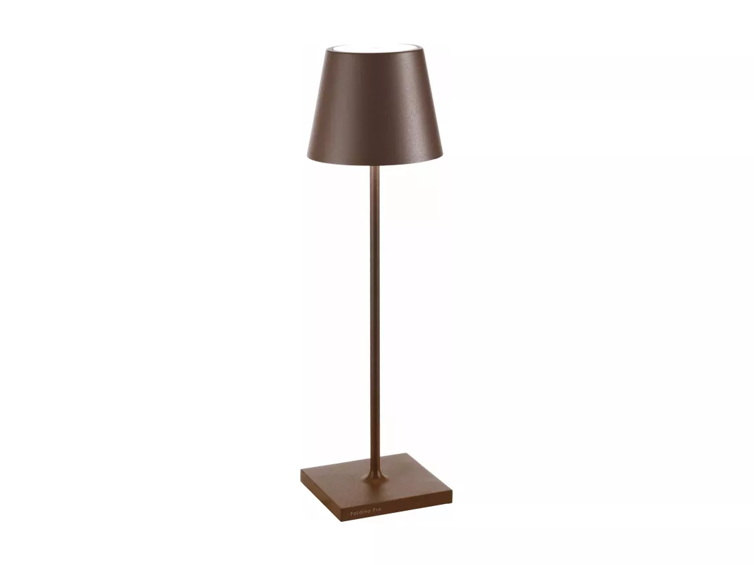 Lampe LED Poldina Pro Corten rechargeable IP65 usage extérieur, dimmable avec autonomie jusqu'à 12 heures