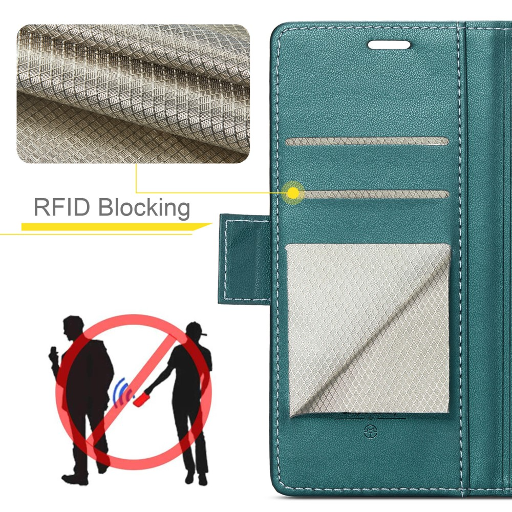Samsung Galaxy S25 Leder Tasche Flip Wallet Etui mit Kartenfächern Litchi Look (RFID Schutz) - Grün