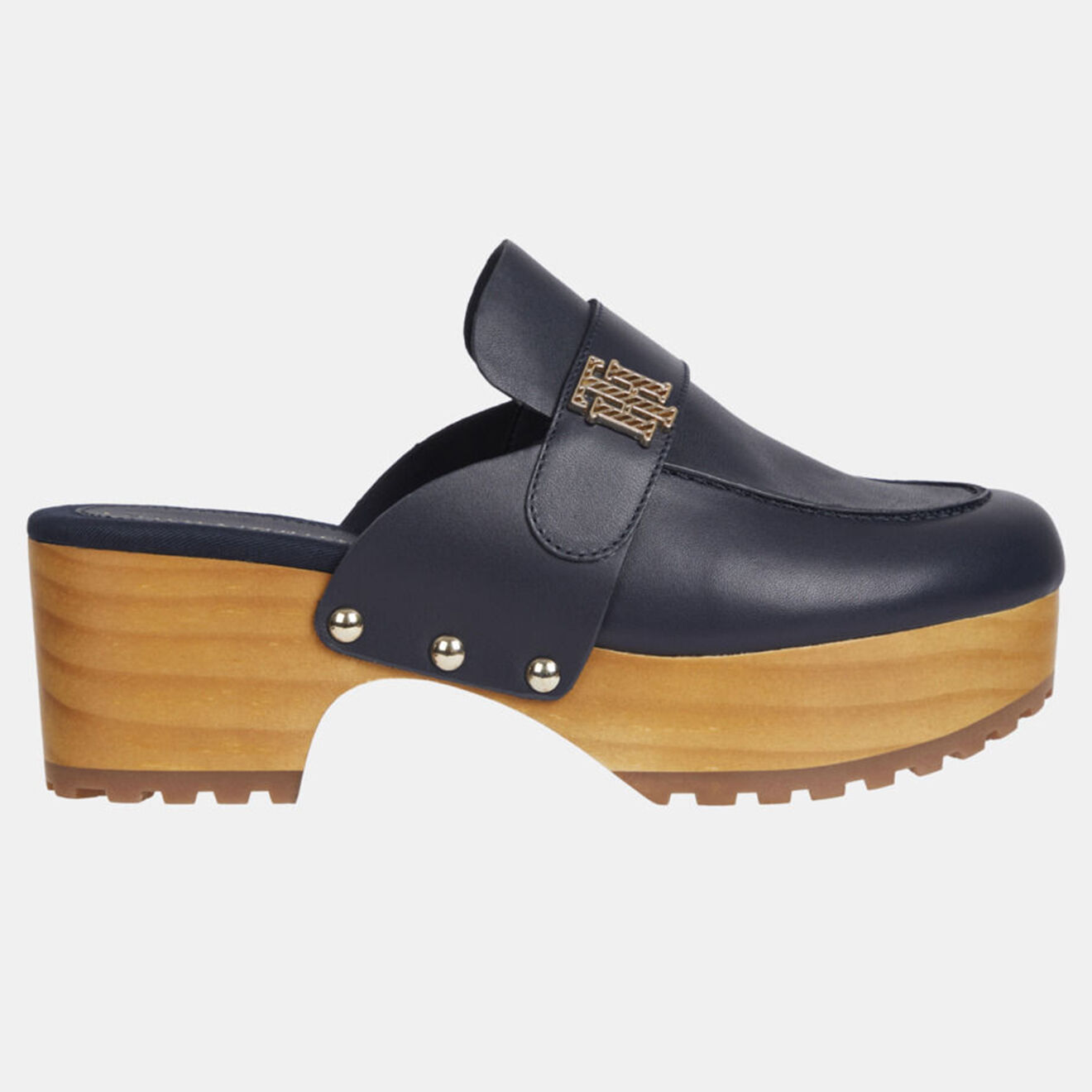Tommy Hilfiger Sabots en Cuir Hardware Mid bleu marine