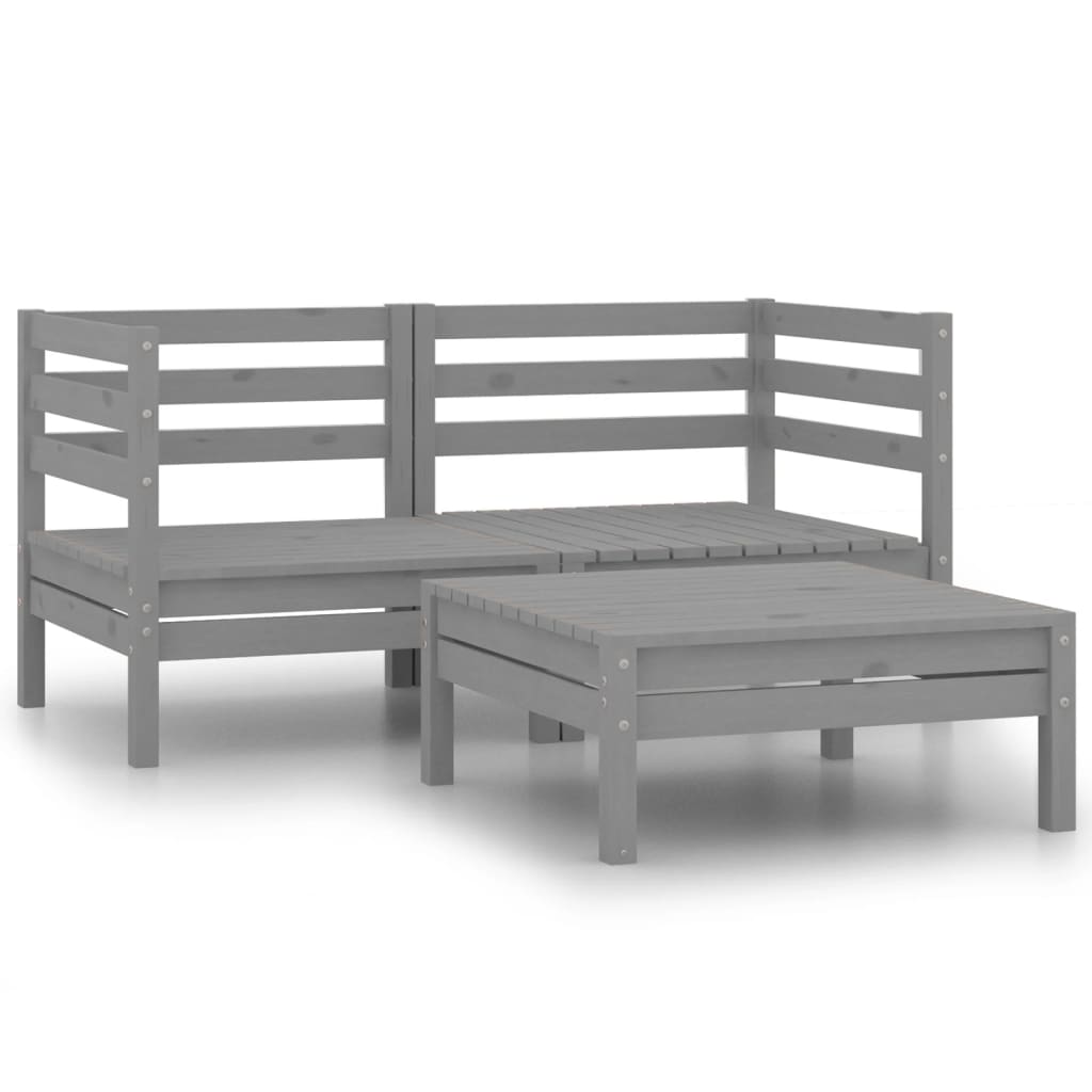 Salon de jardin meuble d'extérieur ensemble de mobilier 3 pièces gris bois de pin massif