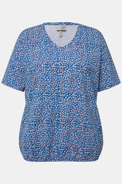 T-Shirt, Gummisaum, V-Ausschnitt, Halbarm