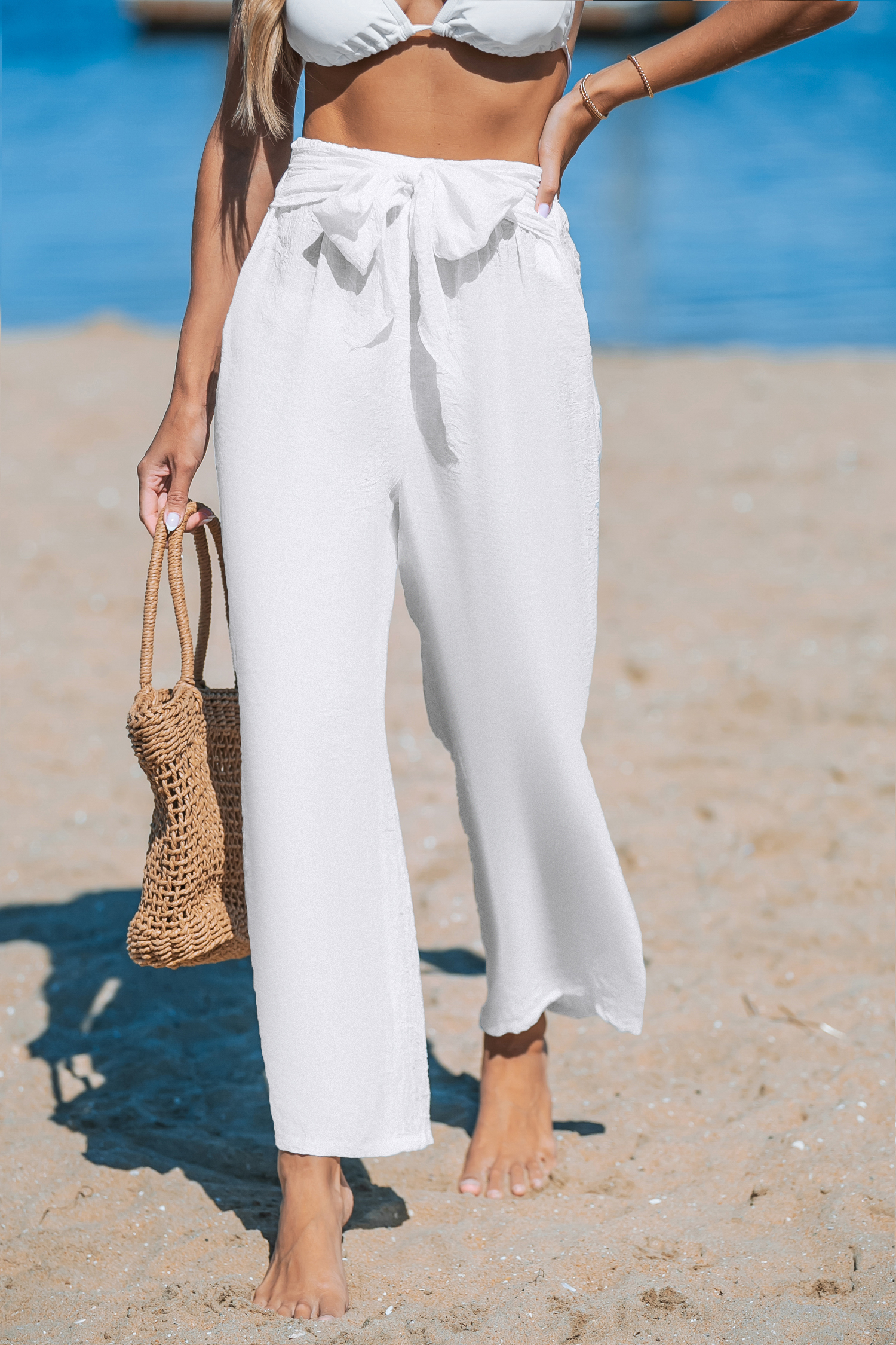 Pantalon cover up à jambe droite blanc
