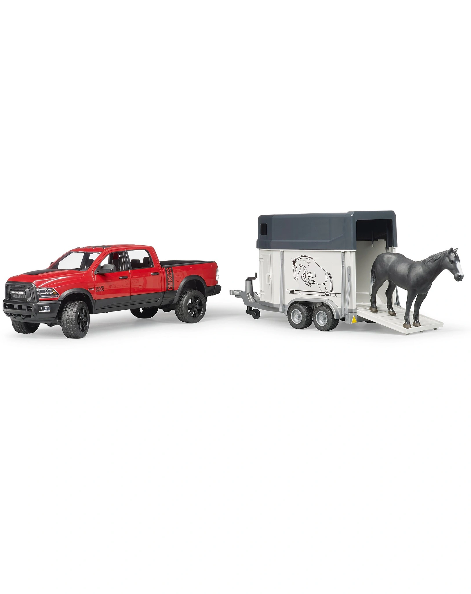 Bruder 02501 RAM 2500 Power Wagon mit Pferdeanhänger und 1 Pferd