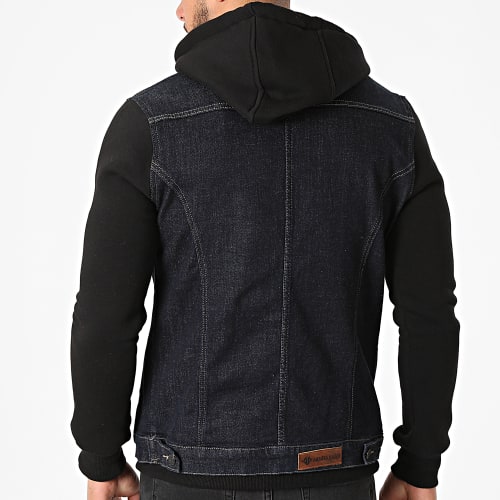 Veste Jean A Capuche GJ-3023 Bleu Brut Noir