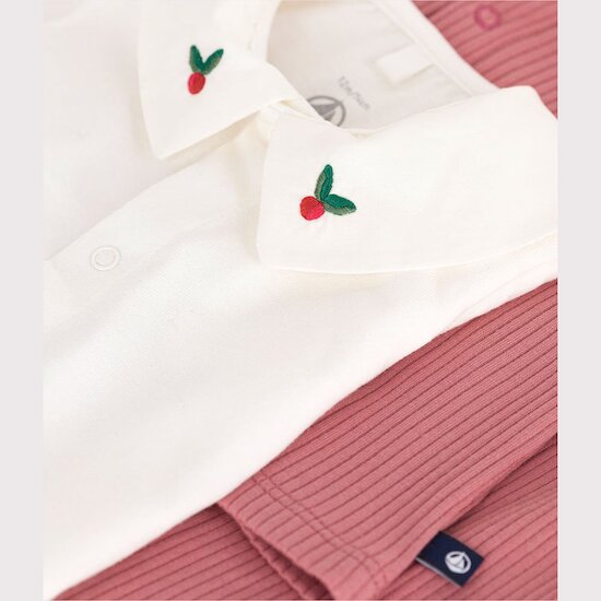Ensemble naissance trois pièces en coton et t-shirt à col brodé   de               Petit Bateau