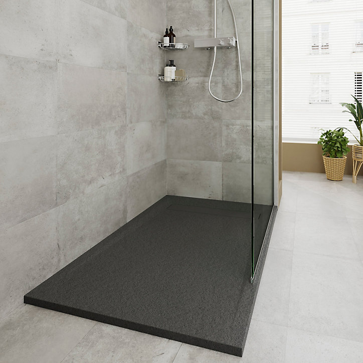 Receveur de douche 80 x 140 cm, résine, noir, GoodHome Luiro
