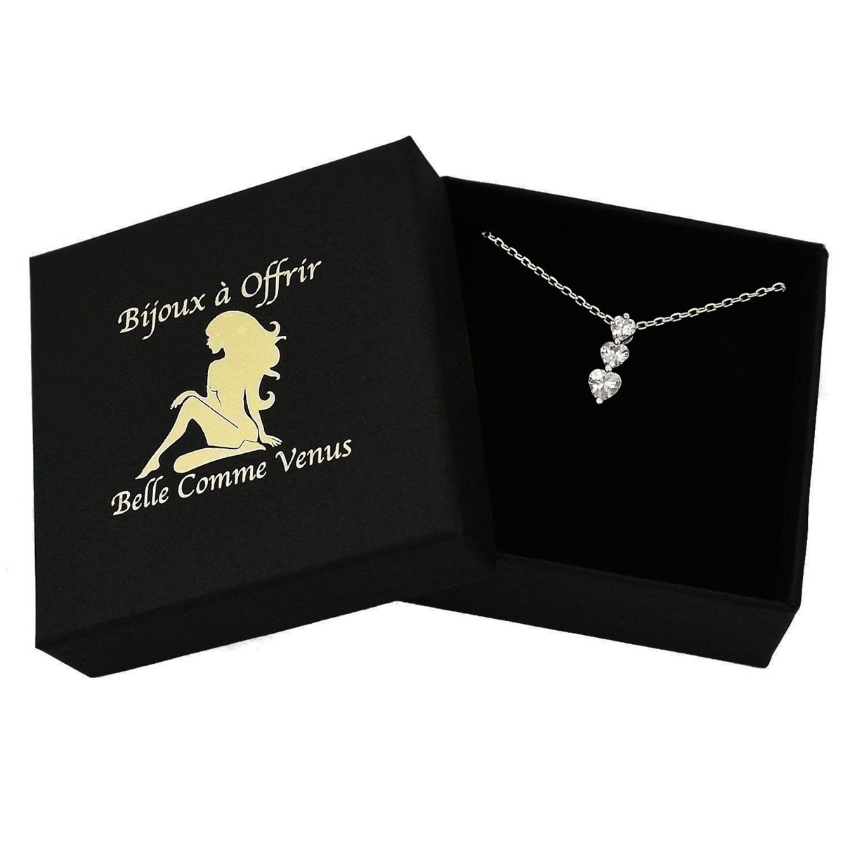 Collier 3 coeurs d'oxyde de zirconium Argent 925 Rhodié