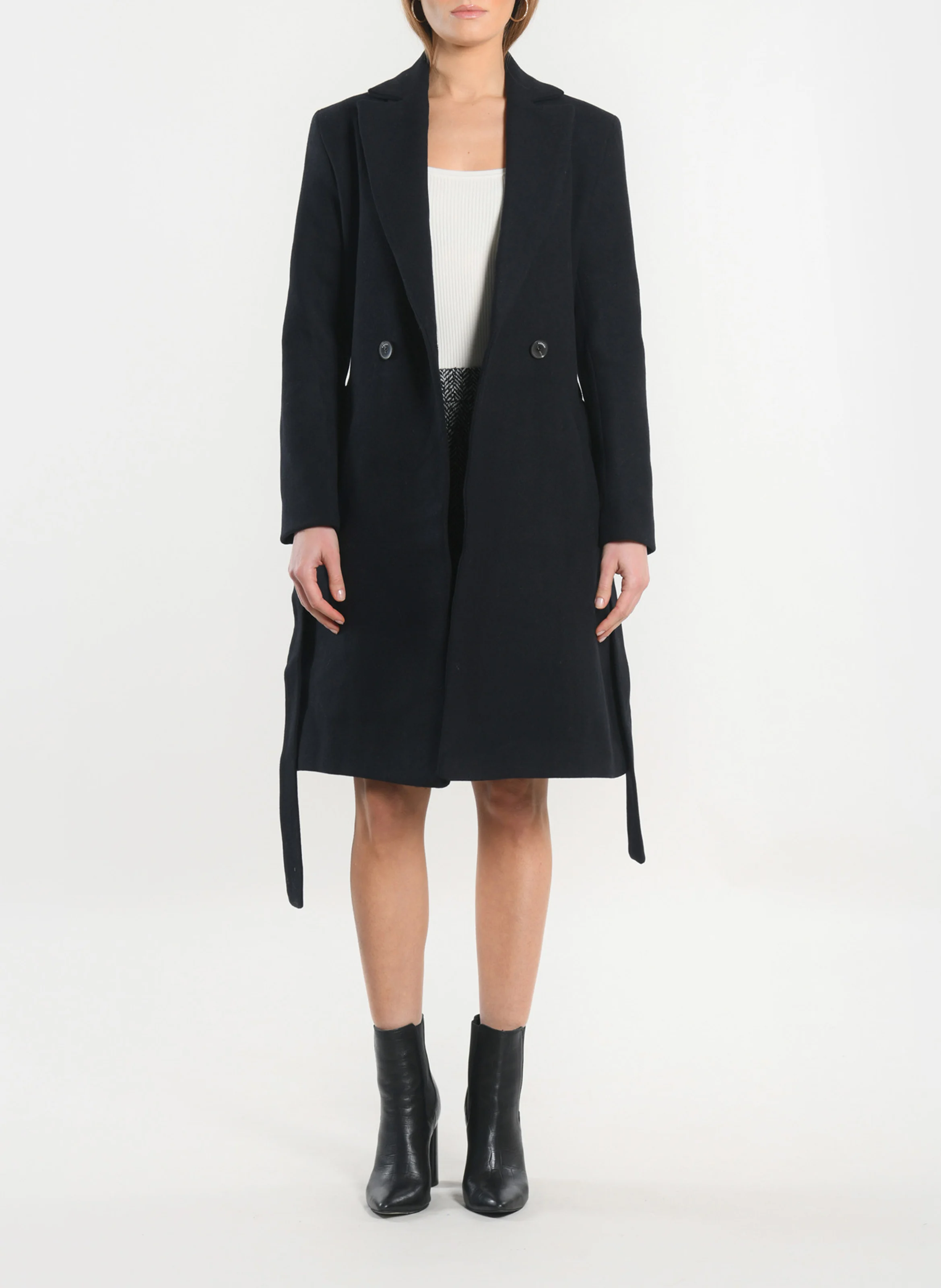 CATHY - Manteau droit en laine mélangée | Bleu