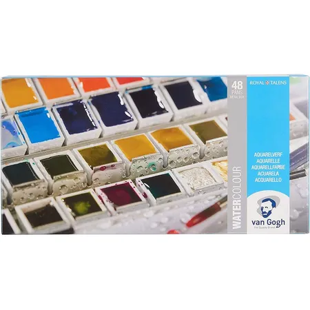 Royal Talens Van Gogh Aquarell-Set Metallkasten mit 48 Farben in Halbschalen