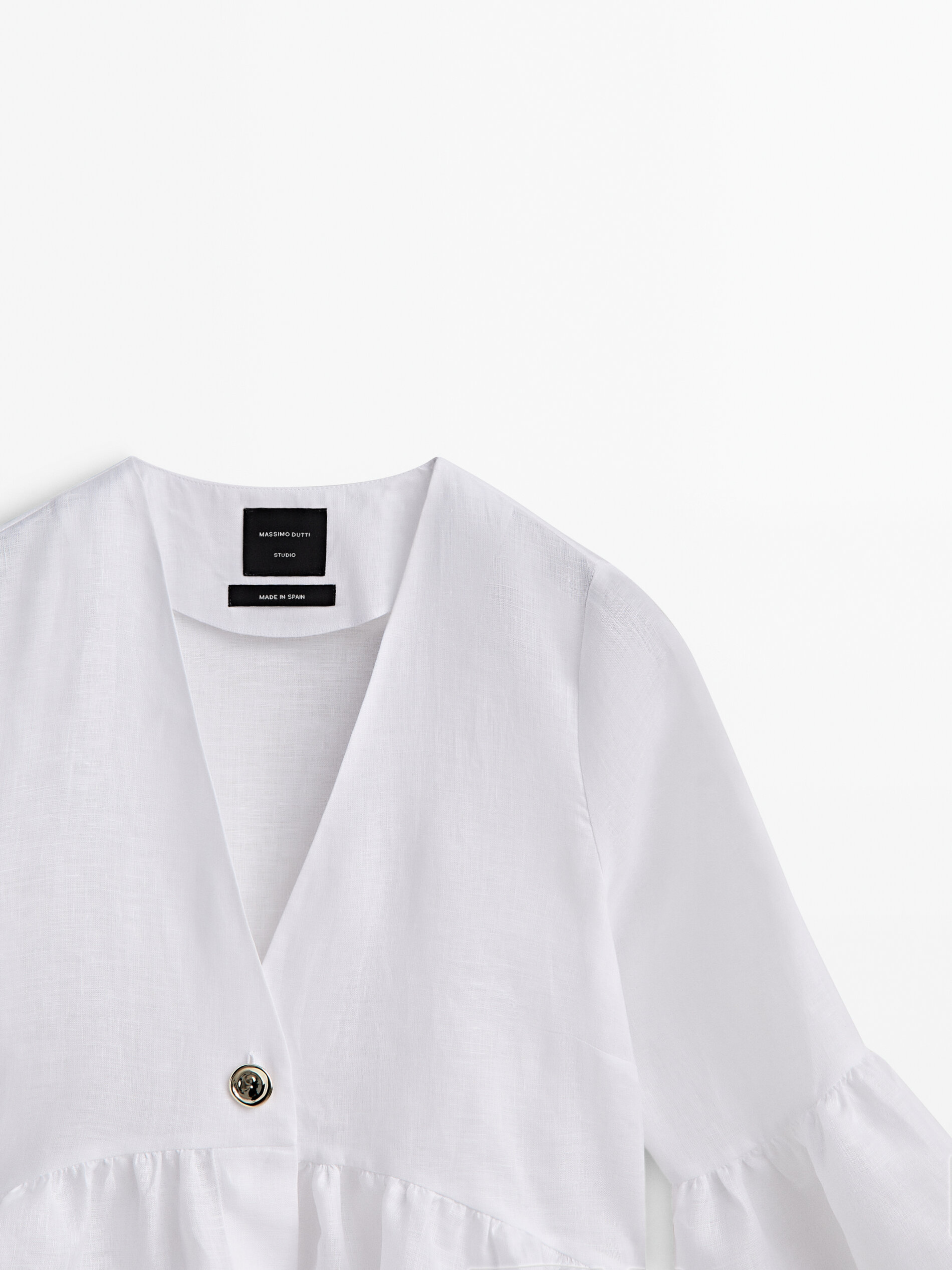 Camisa peplum de linho com botões - Studio - BRANCA