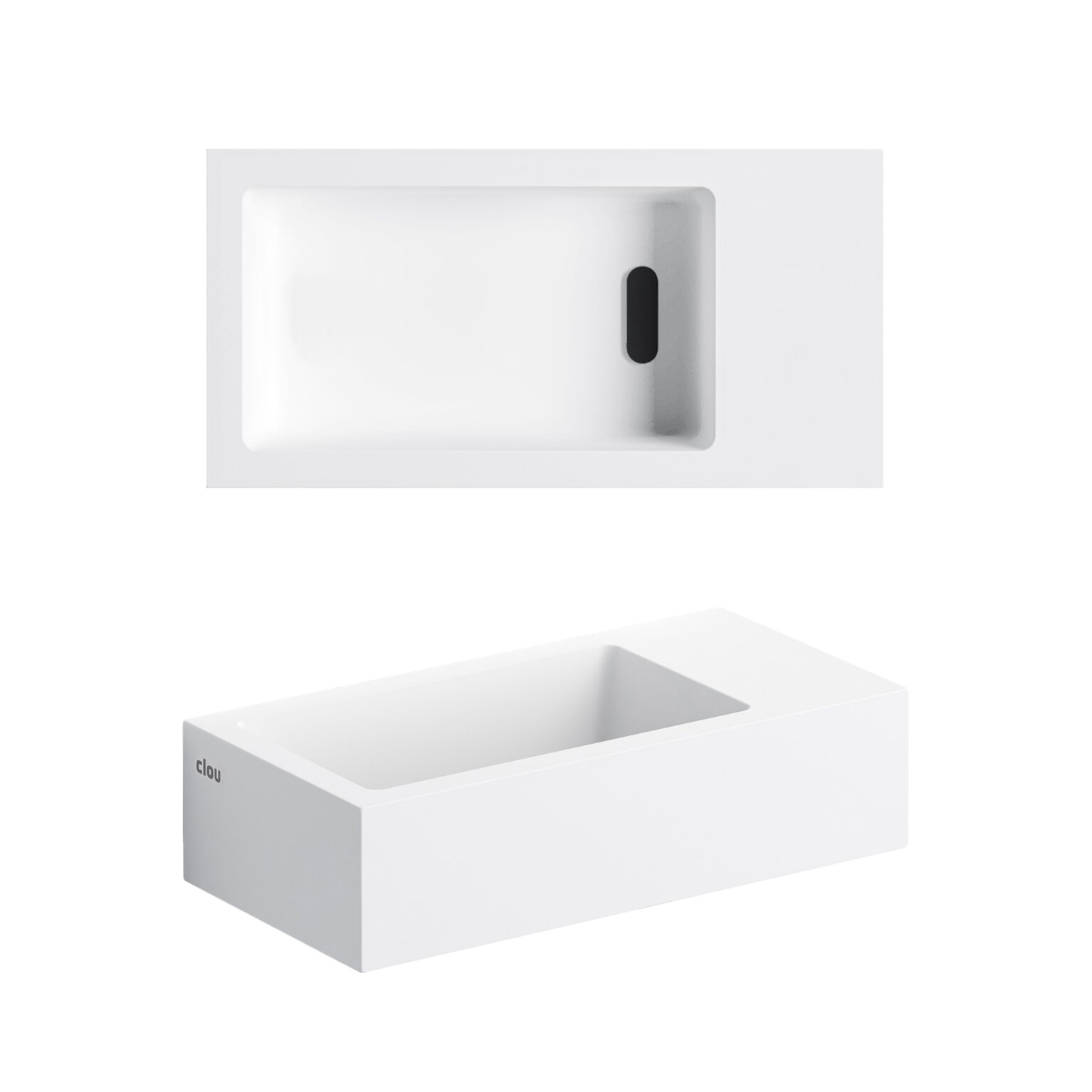 Clou Flush 3 fontein solid surface 36cm rechts wit mat