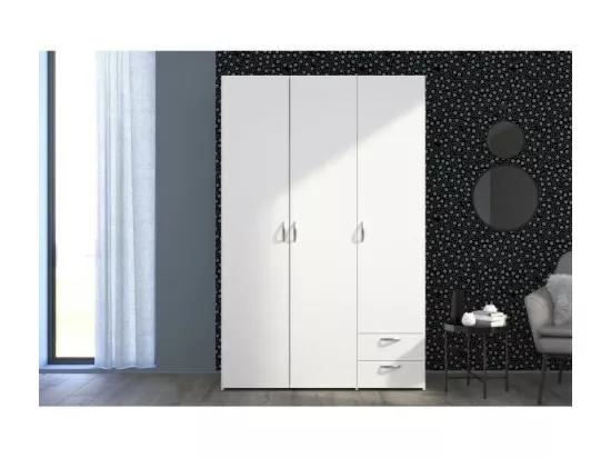 Armoire VARIA - Décor blanc - 3 portes + 2 tiroirs - L 120 x H 185 x P 51 cm - PARISOT