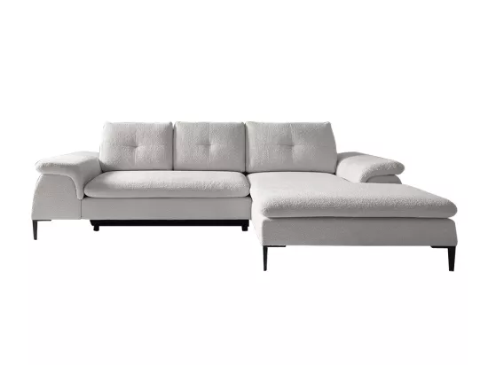 Canapé d'angle droit convertible en tissu bouclette blanc JOLESA
