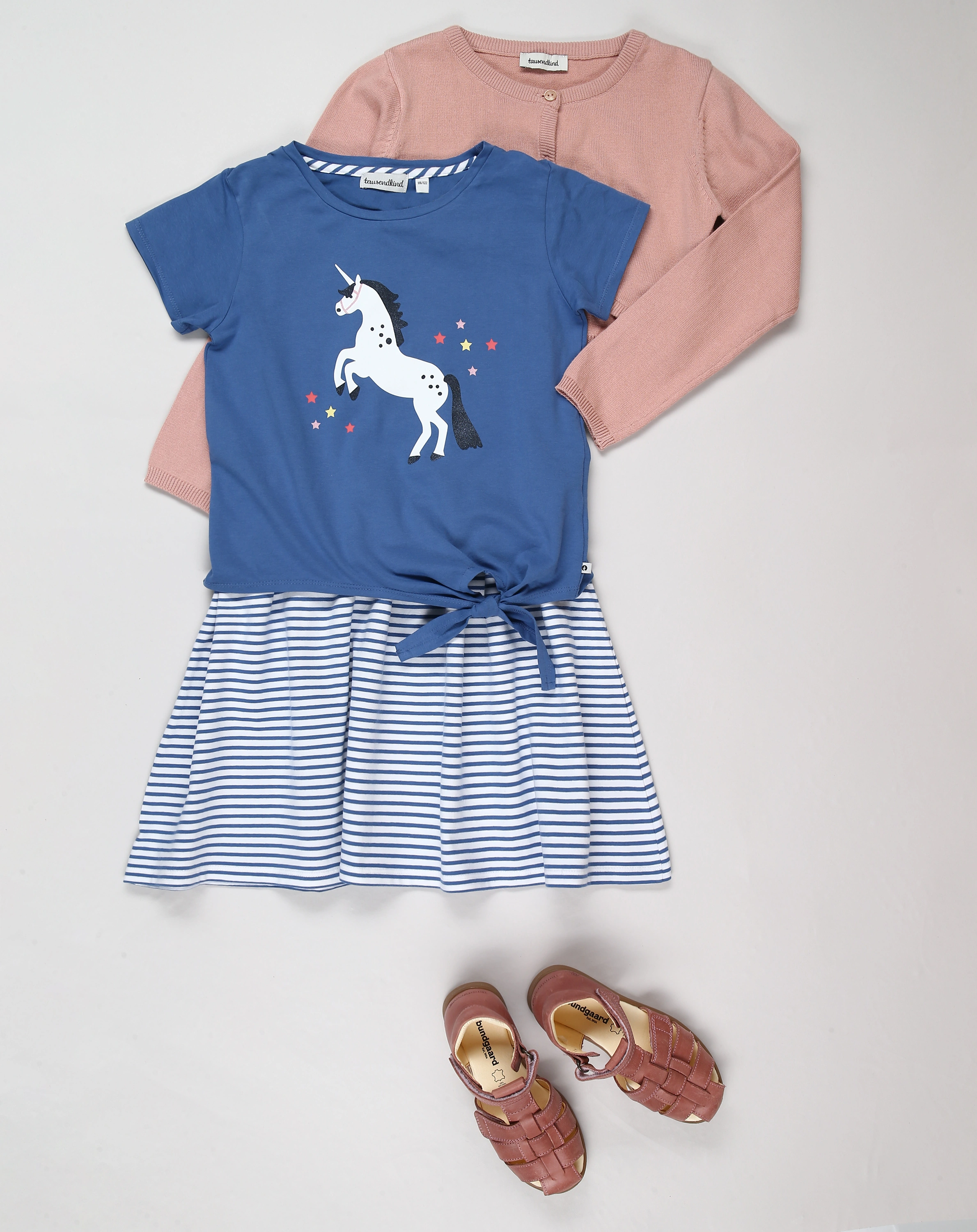 Kurzarm-Kleid EINHORN TRAUM in blau/weiß