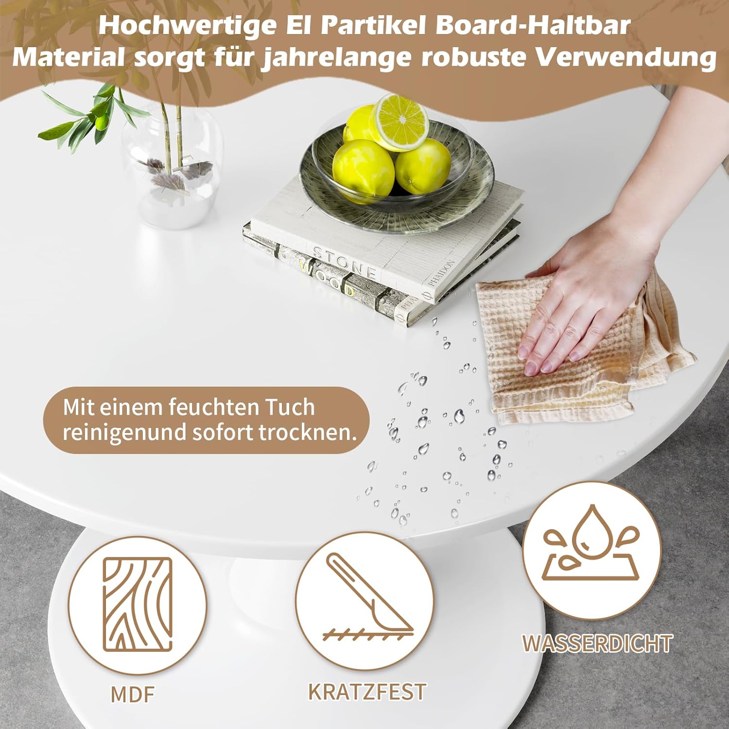 TWSOUL Runder Esstisch 80cm, Küchentisch, Küche Kleiner Esstisch, mit Säulenfuß im Tulpendesign, Stahlgestell, für 2-4 Personen, für Esszimmer, Wohnzimmer, Büro, Café, Bar, Weiß