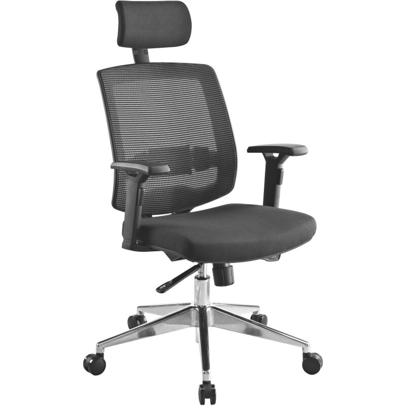 Chaise de bureau IZY tissu et maille - avec accoudoirs, appui-tête et soutien lombaire - Mécanisme Synchrone - Pieds aluminium