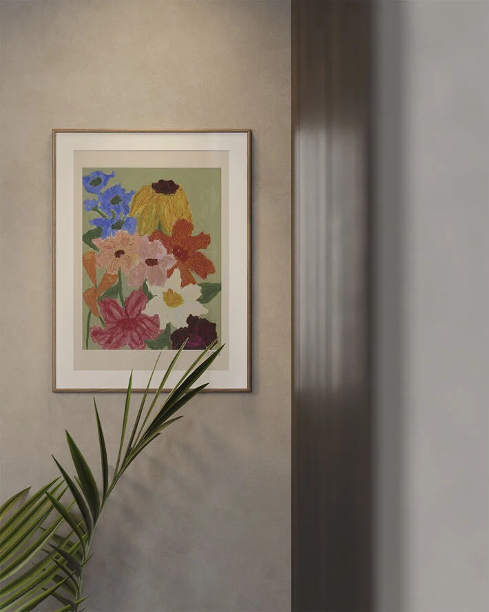 Poster & Frame The Poster Club x Carla Llanos - Flowers on Sage Green Flerfarvet