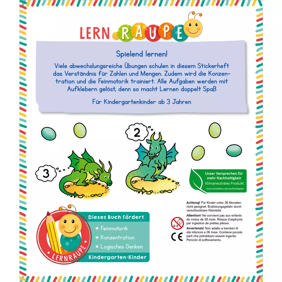 arsEdition Lernraupe – Erstes Stickerheft – Zahlenspiele