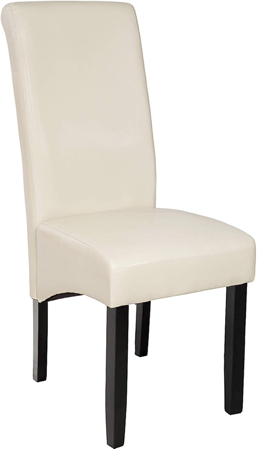 tectake® 2er Set Stühle, Kunstleder Stuhl mit hoher Rückenlehne, ergonomische Form, perfekt für den Esstisch, als Esszimmerstühle, Küchenstühle oder im Wohnzimmer - Creme