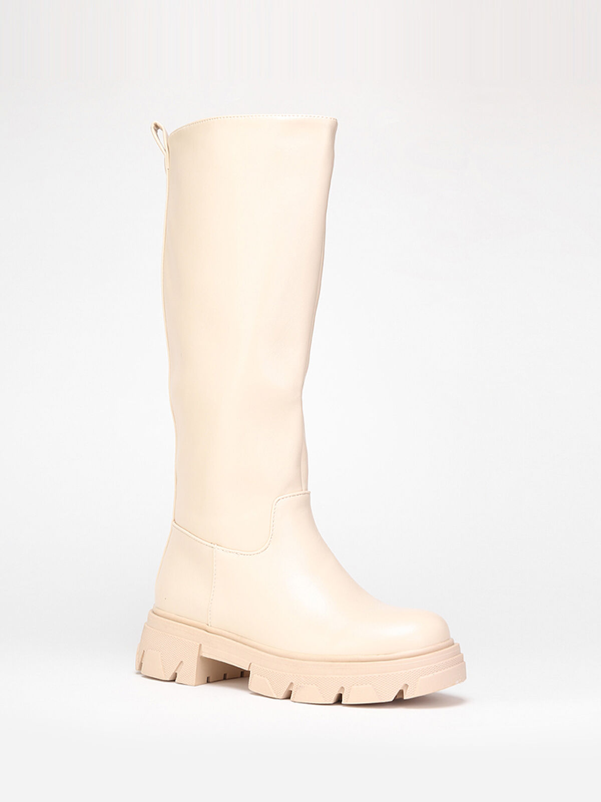 Bottes cavalières à semelle crantée- Beige