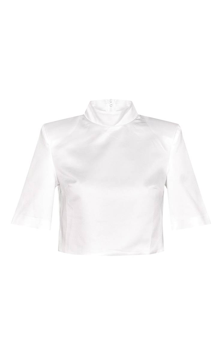 Blanc Haut Court Satiné À Épaulettes Et Manches Courtes Avec Coupe Boxy
