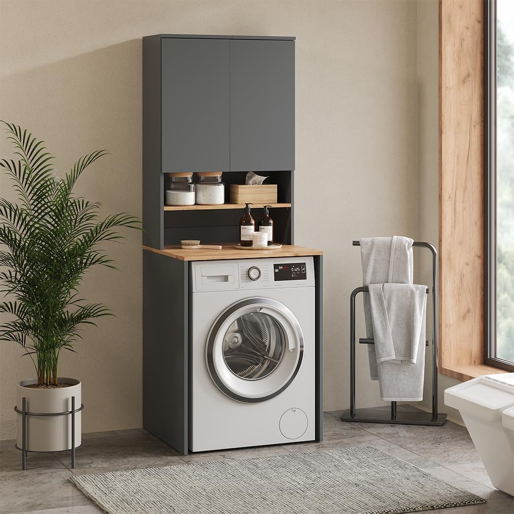 Vicco Waschmaschinenschrank Anthrazit/Goldkraft Eiche Viktor 68x88x60 cm - Badezimmerschrank für die Waschmaschine, Zusätzlicher Stauraum oberhalb des Geräts für Waschmittel & Zubehör