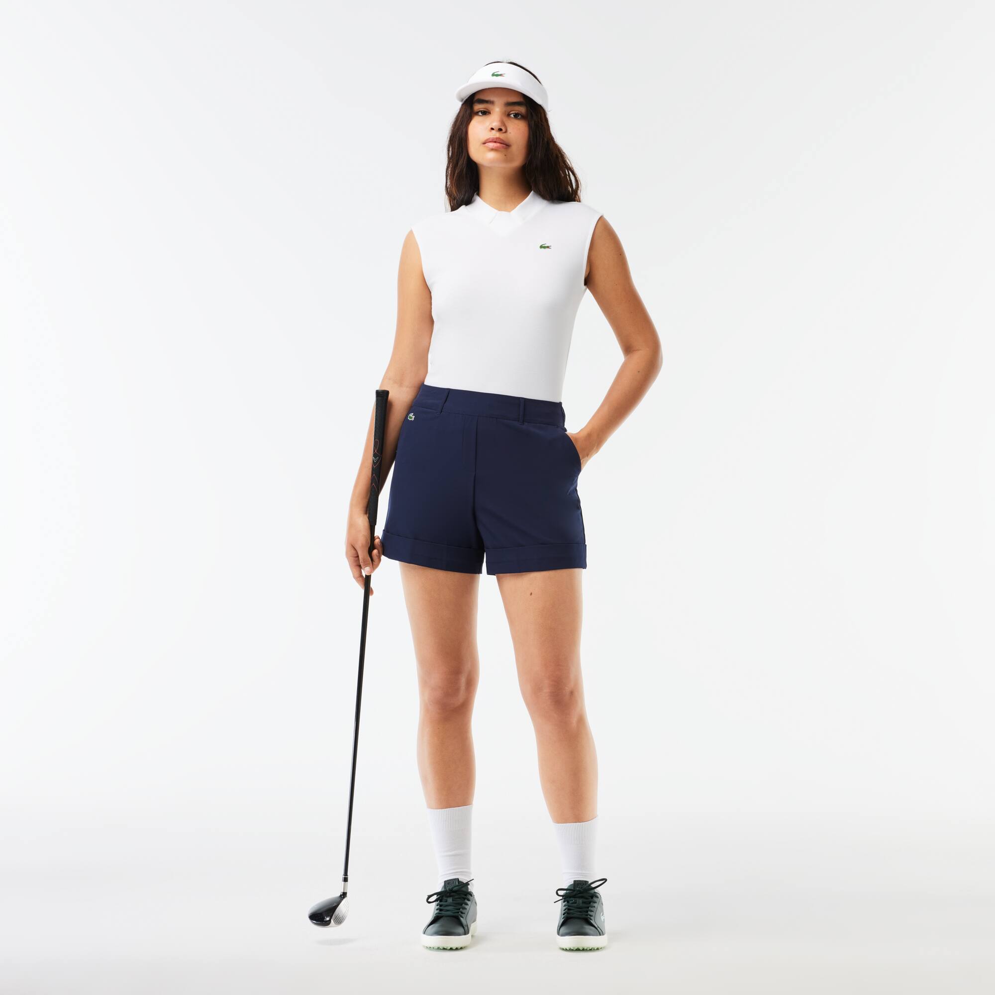 Polo sans manche femme Golf Lacoste SPORT ultra-dry en coton biologique Manches Courtes - Blanc - Lacoste - Femme