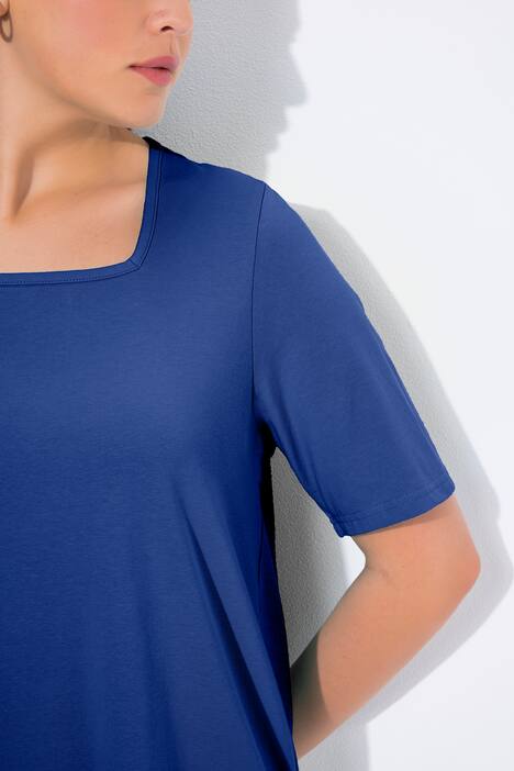 T-Shirt, A-Linie, Carré-Ausschnitt, Halbarm, kobaltblau