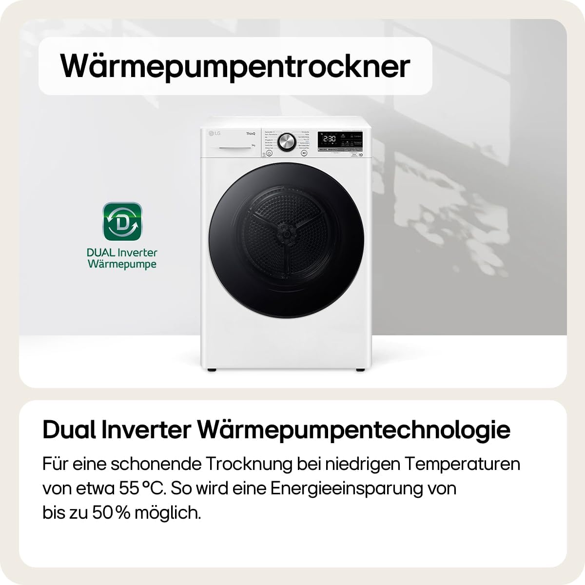 LG V9R09TC Wärmepumpen-Trockner 9 kg Kapazität, Sensor Dry, Allergy Care, Smart Diagnosis, Weiß