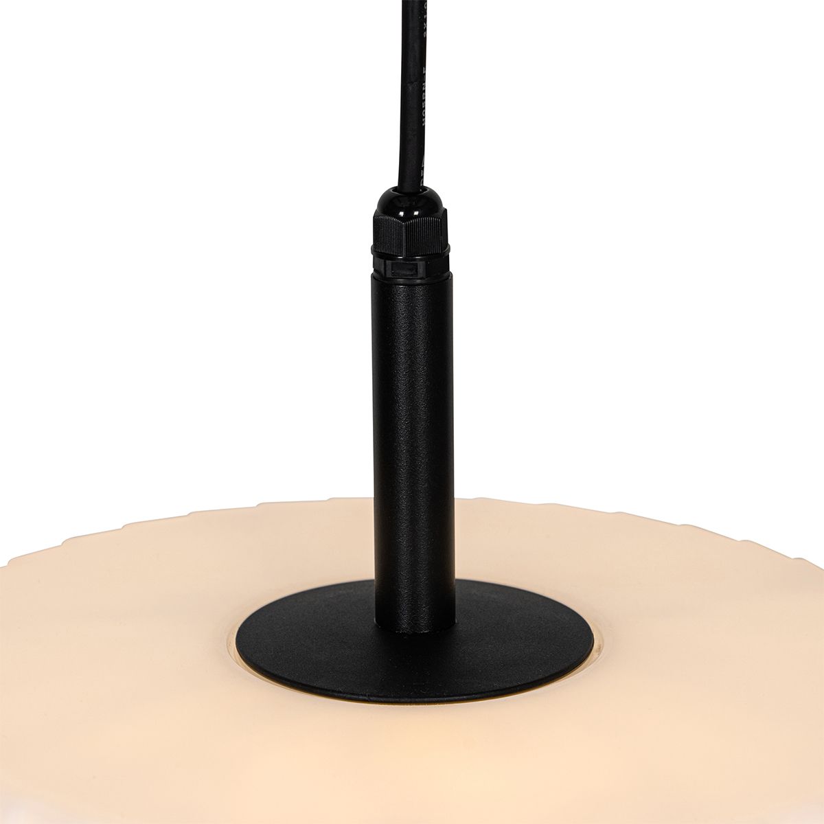 Moderne buiten hanglamp zwart met witte kap 45,6 cm IP44 - Robbert