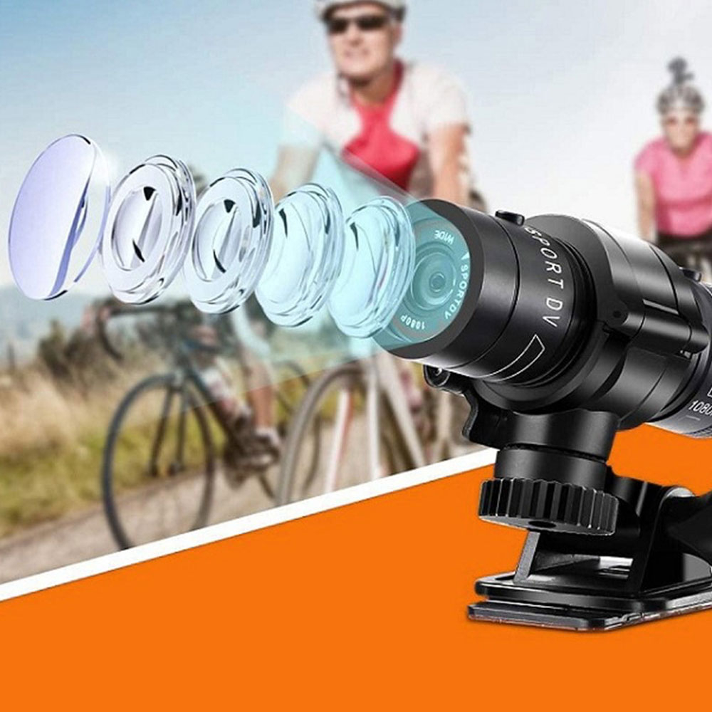 1080p 120° Action Cam Alu Sport Kamera inkl. Helm und Fahrrad Bike Velo Halterung   Micro SD / Aufbewahrungstasche - Schwarz