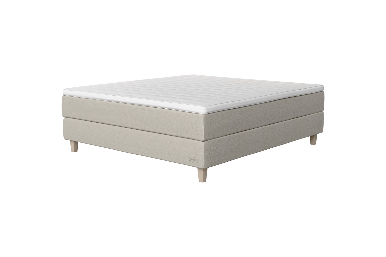 Carat  jubileum kontinentalseng 180x210 cm Tekstil 386 Natur, medium/fast, seamless, Sleep III overmadrass og Kantet Konet 14 cm hvitvasket ben + støtteben, gavl selges separate