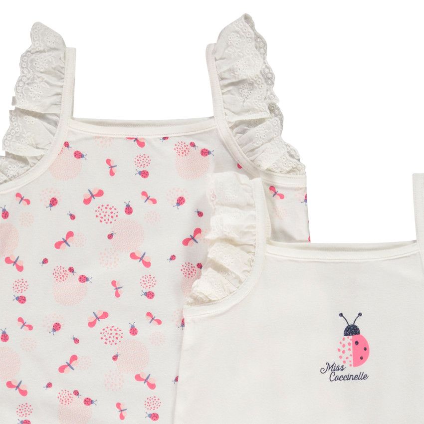 Lot de 2 combi-courtes à bretelles volantées et brodées pour bébé fille - Ecru