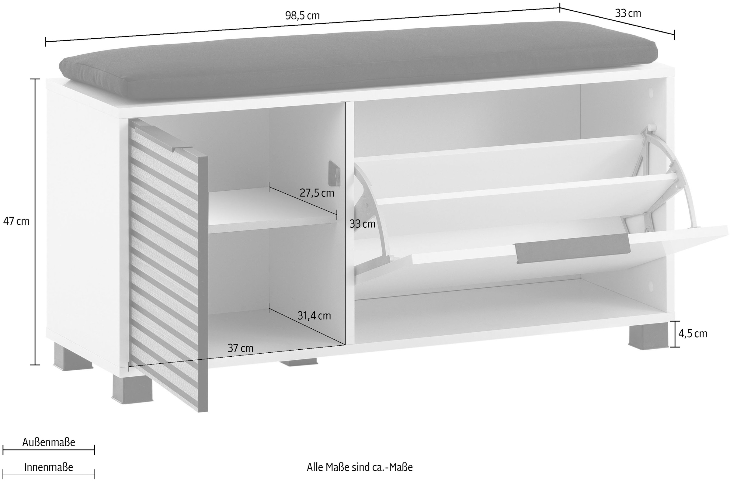 Schildmeyer Schuhschrank »Loft, Breite 98 cm« Front mit Akustikprint, inklusive Dekokissen