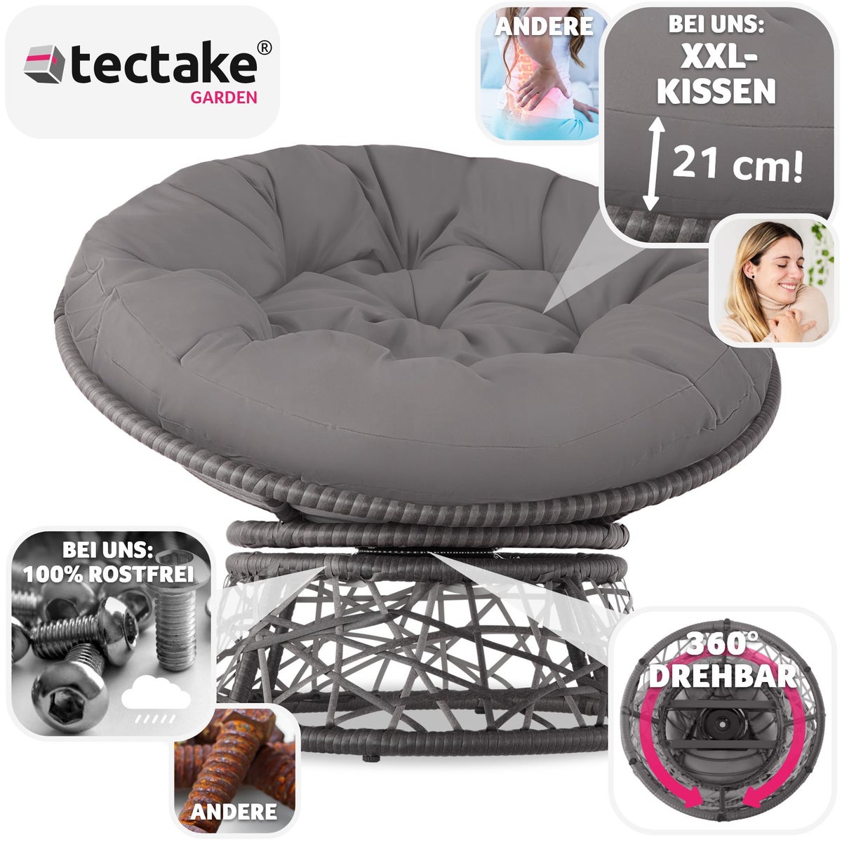 Rotan fauteuil tectake Gargano draaibaar 92 x 80 x 80,5 cm