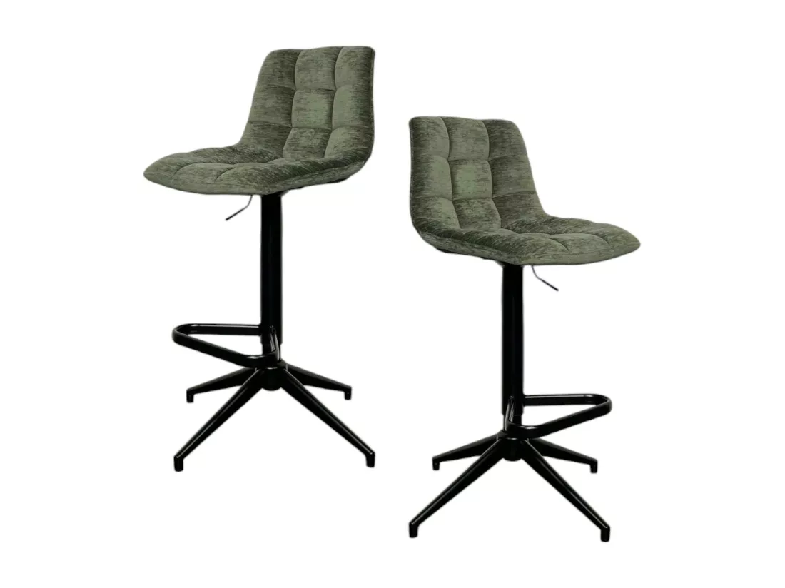 Tabouret de bar pivotant motif damier, velours vert (lot de 2) PALERME