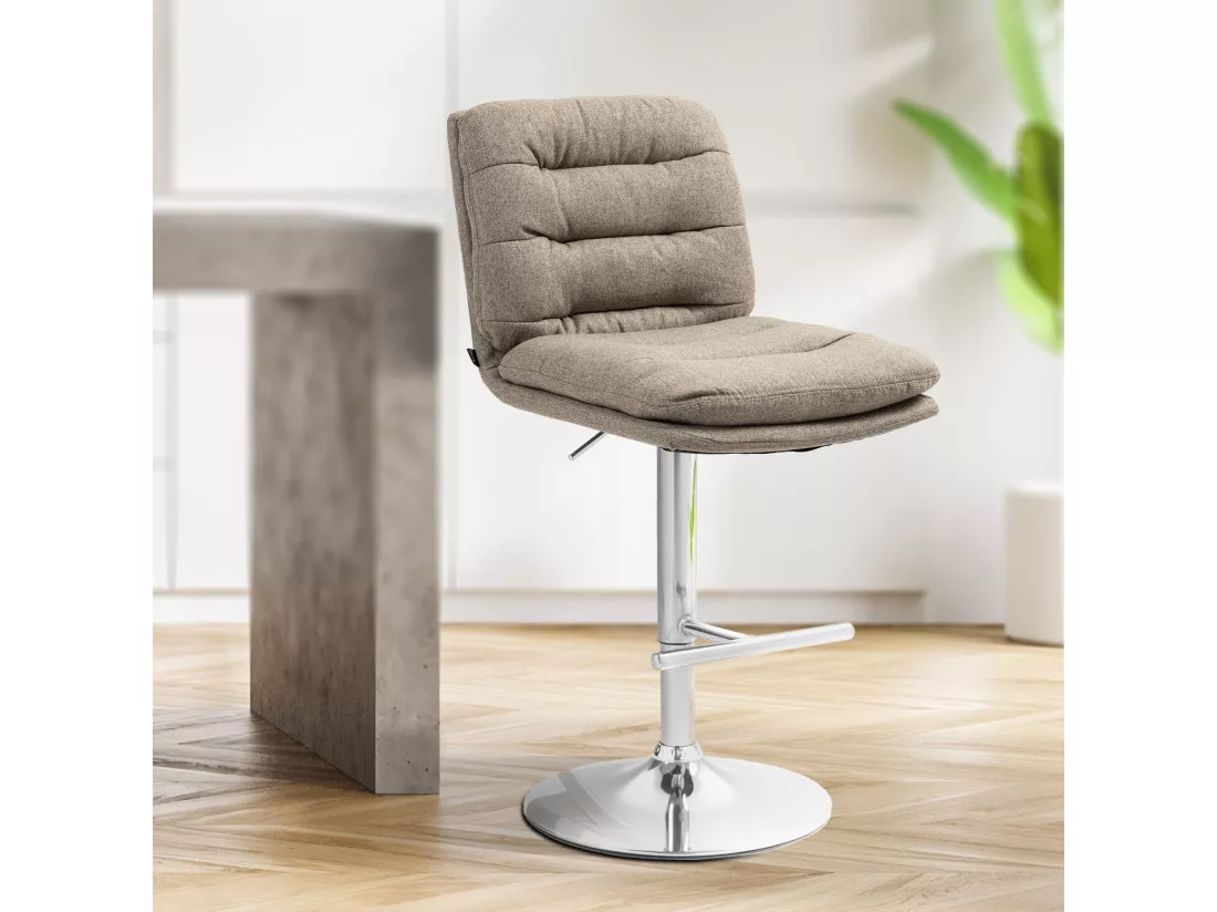Lot de 2 Tabouret de bar - Tissu & Métal - Taupe - Damar