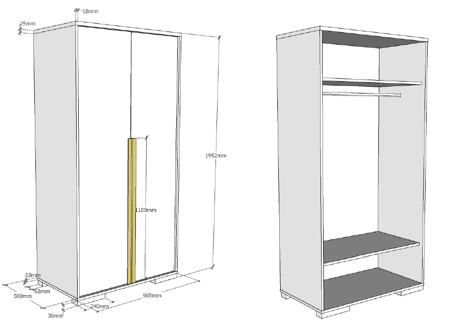 Kleiderschrank LONDON - anthrazit - 98 cm breit